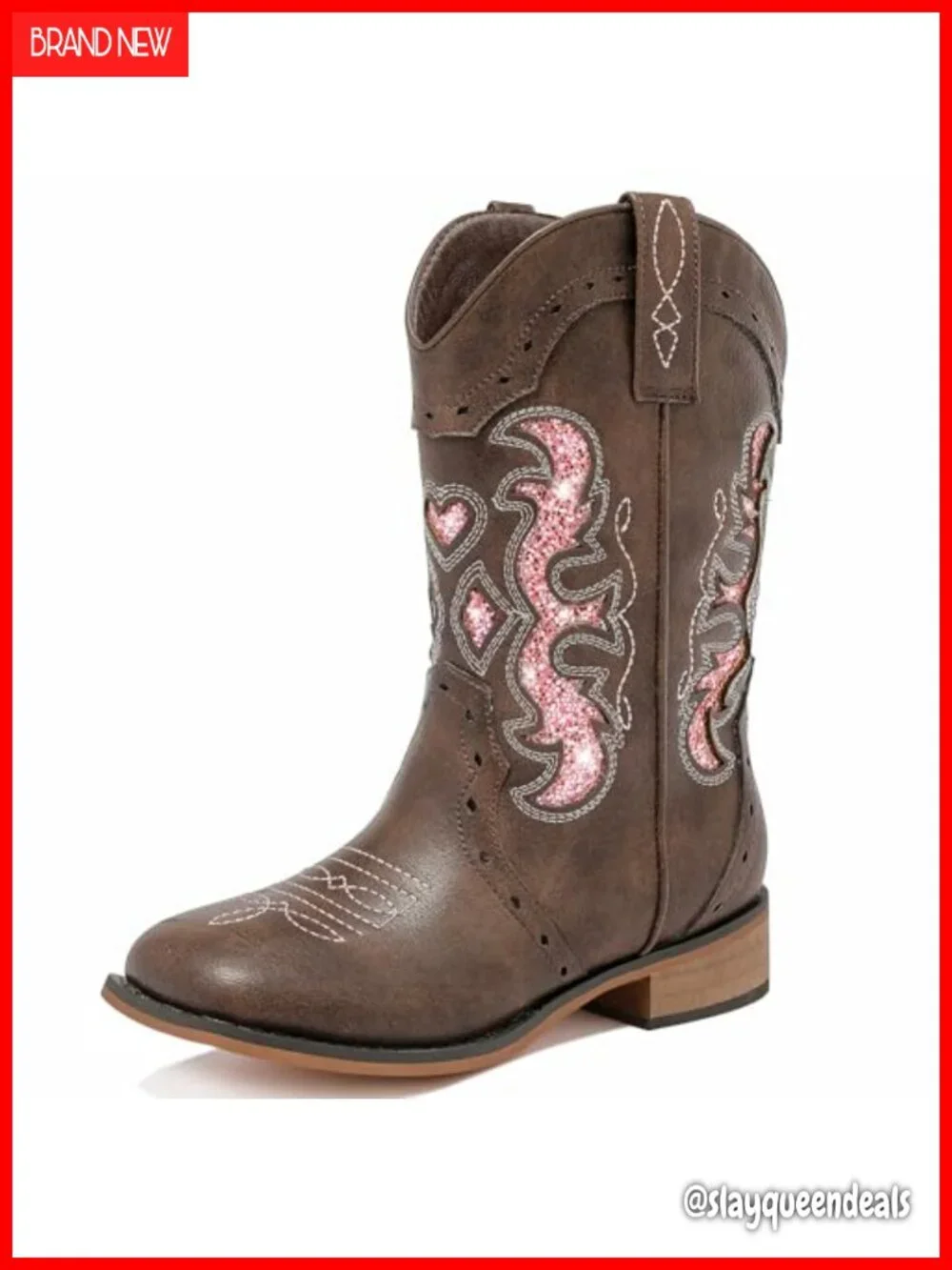 Girls Western Cowgirl Boots Square Toe Mid Calf Zip Glitter